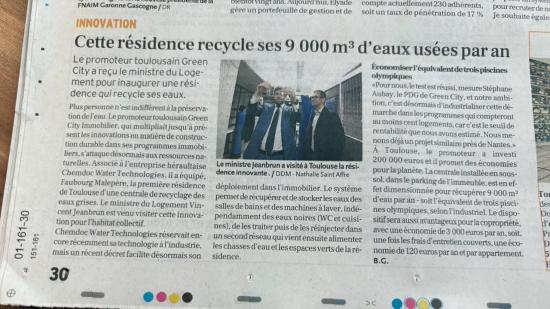 Vincent Jeanbrun en visite dans notre résidence l'Orival, qui recycle 9 000m³ d'eaux usées par an !