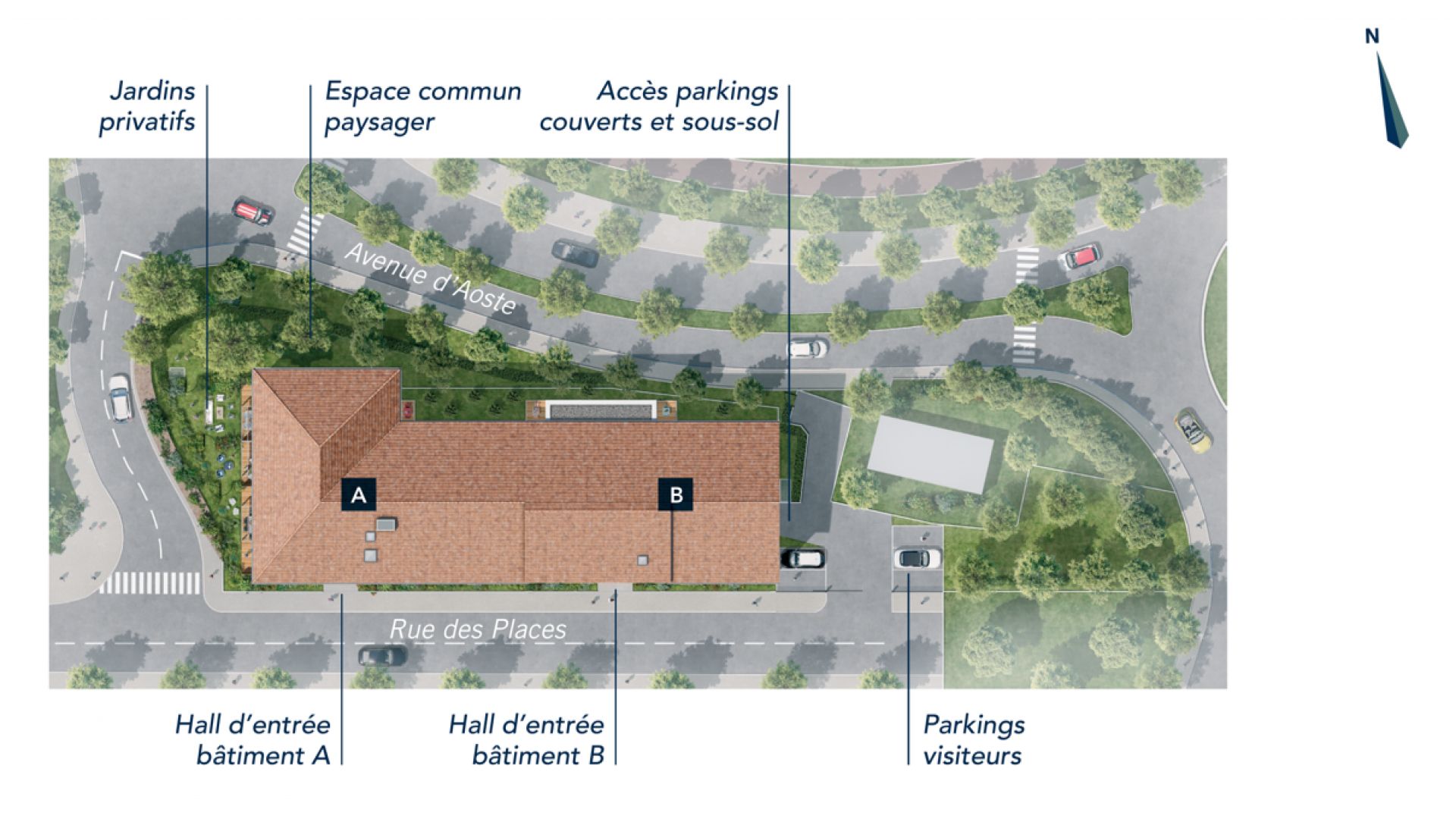 Greencity Immobilier - Clos Charvin - achat appartement neuf du T1 au T3 - Bonneville 74130  - plan de masse