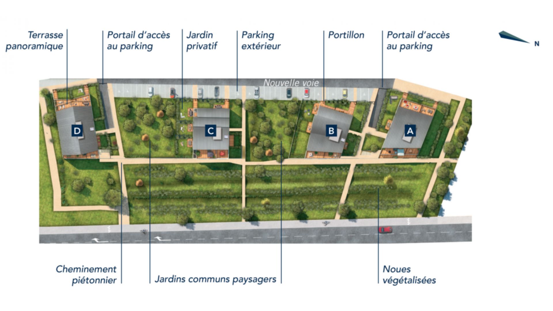 GreenCity Immobilier - Ecquevilly 78920 - Résidence Côté Parc - appartements neufs du T1 au T4 - plan de masse