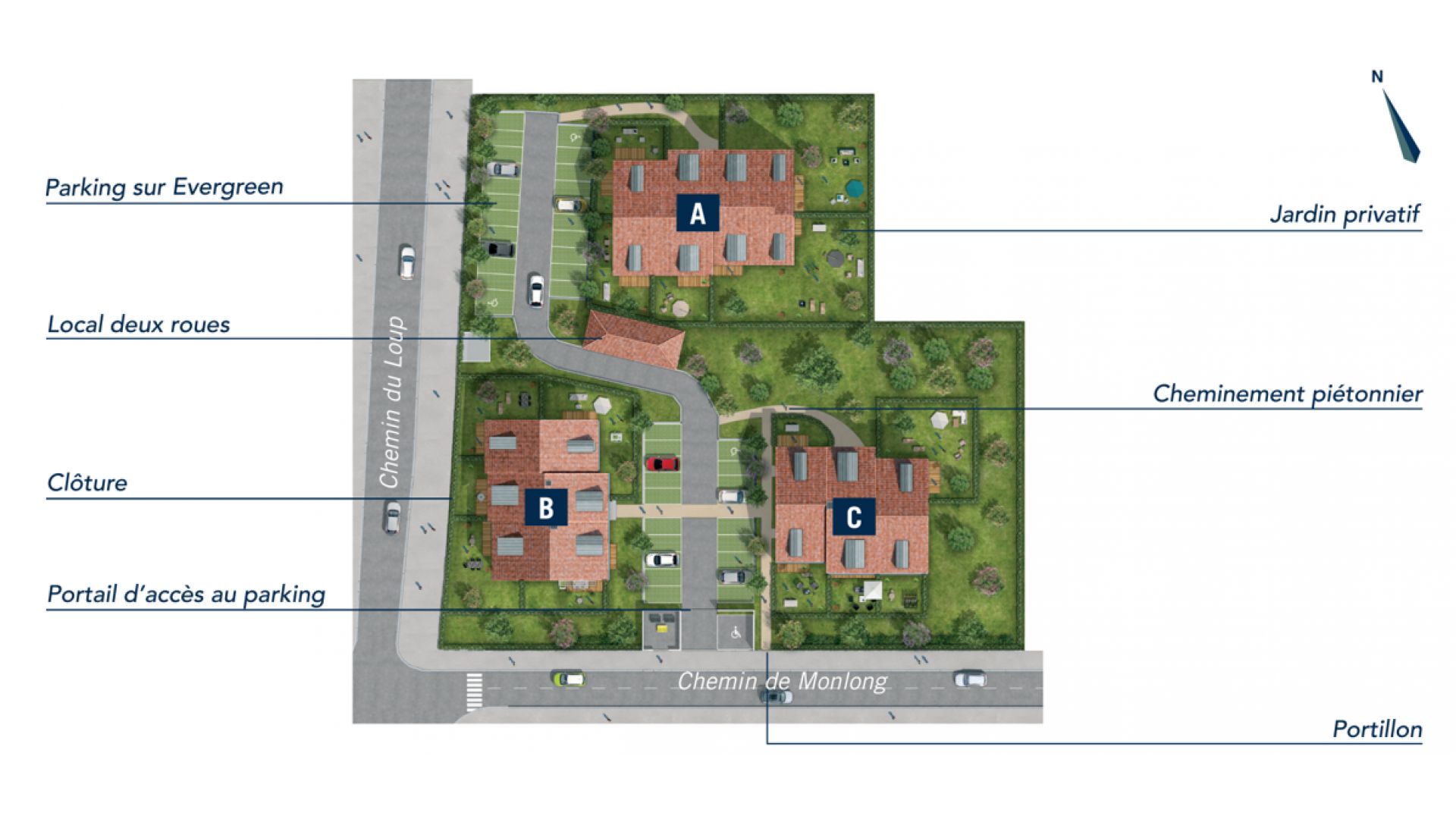 GreenCity immobilier - Résidence Cours Adrienne - 31100 Toulouse Saint-Simon - Appartements neufs du T2 au T3 duplex - plan de masse