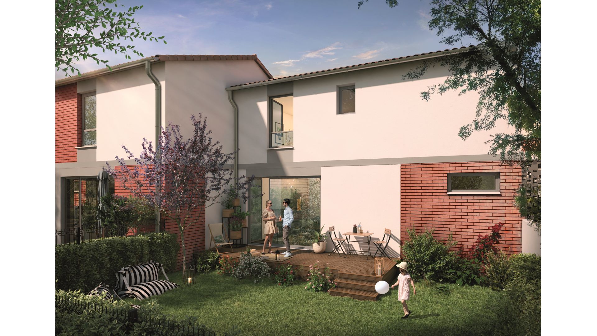 Greencity Immobilier - Domaine du Haumont - achat appartements et villas du T2 bis au T5 - Pins-Justaret 31860 - villa T3 côté jardin