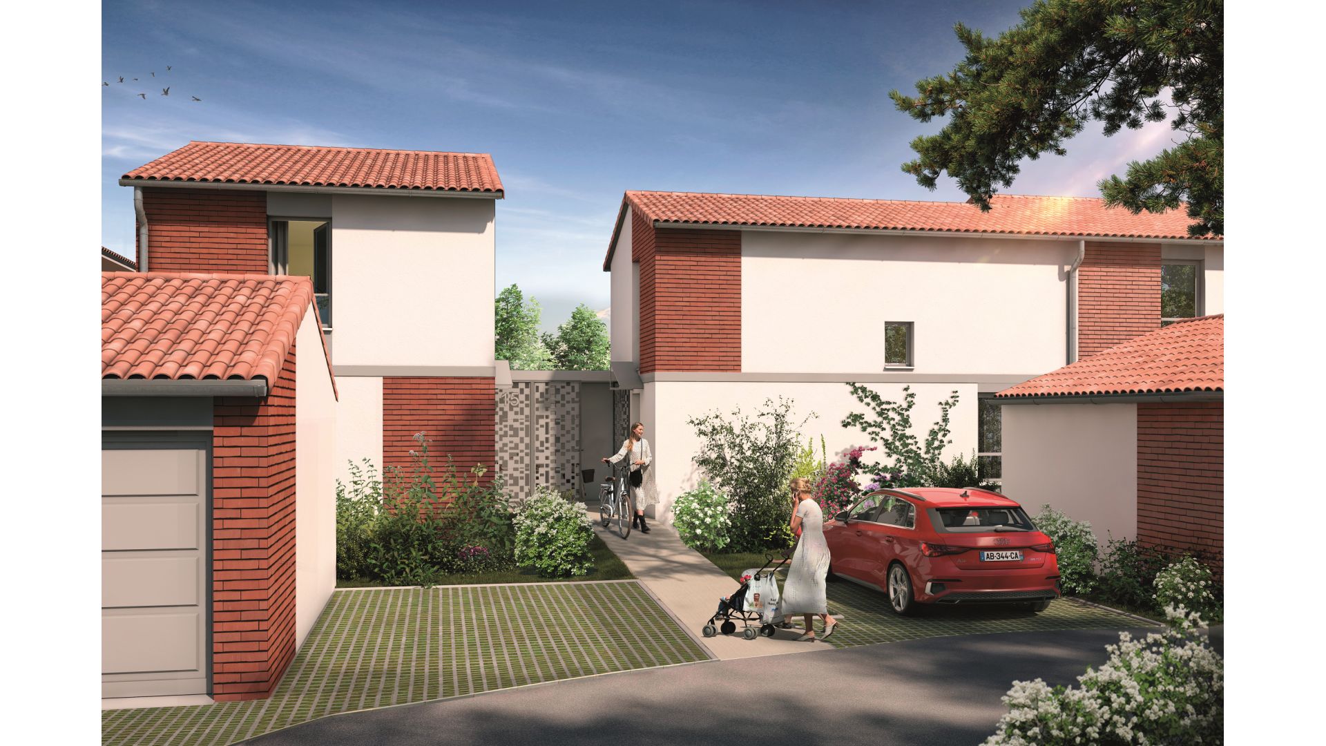 Greencity Immobilier - Domaine du Haumont - achat appartements et villas du T2 bis au T5 - Pins-Justaret 31860 - villa T3 côté rue