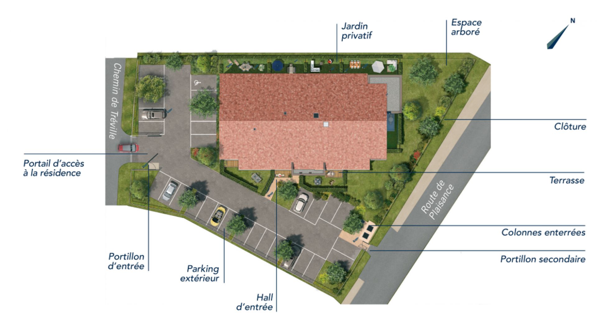 GreenCity immobilier - Frouzins - Résidence l'Aiguillon - 31270 - appartements neufs du T2 au T3  - plan de masse