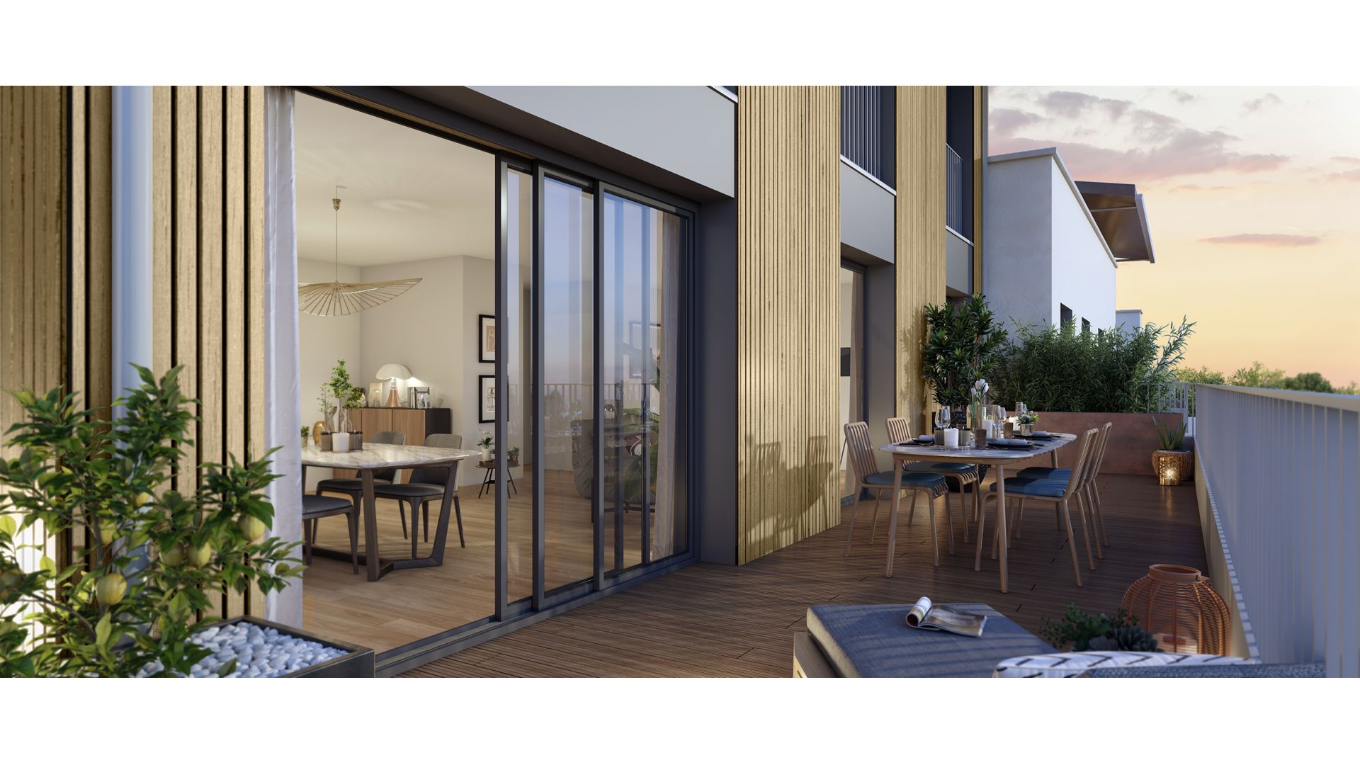 Greencity Immobilier - Résidence Le Boréal - 95380 Louvres - achat immobilier neuf - appartements et villas  du T2 au T5 Duplex - vue terrasse