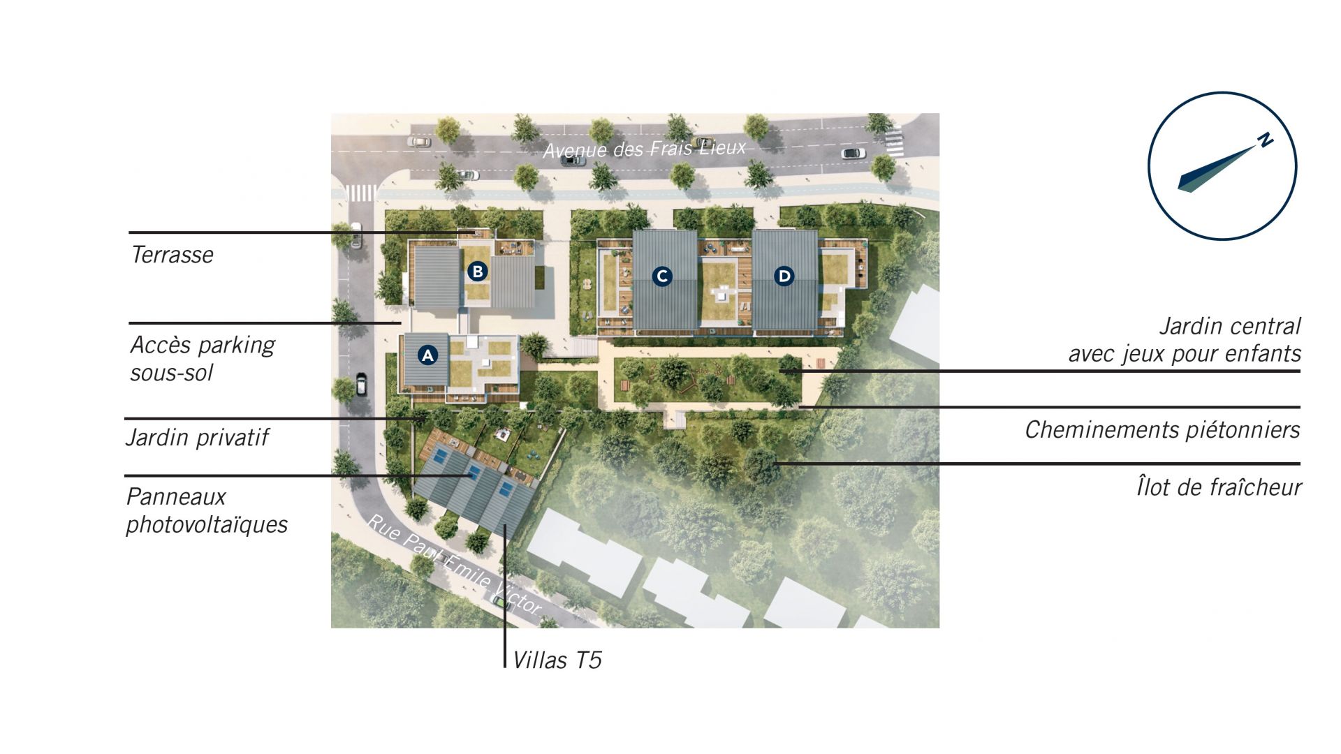 Greencity Immobilier - Résidence Le Boréal - 95380 Louvres - achat immobilier neuf - appartements et villas  du T2 au T5 Duplex - plan de masse