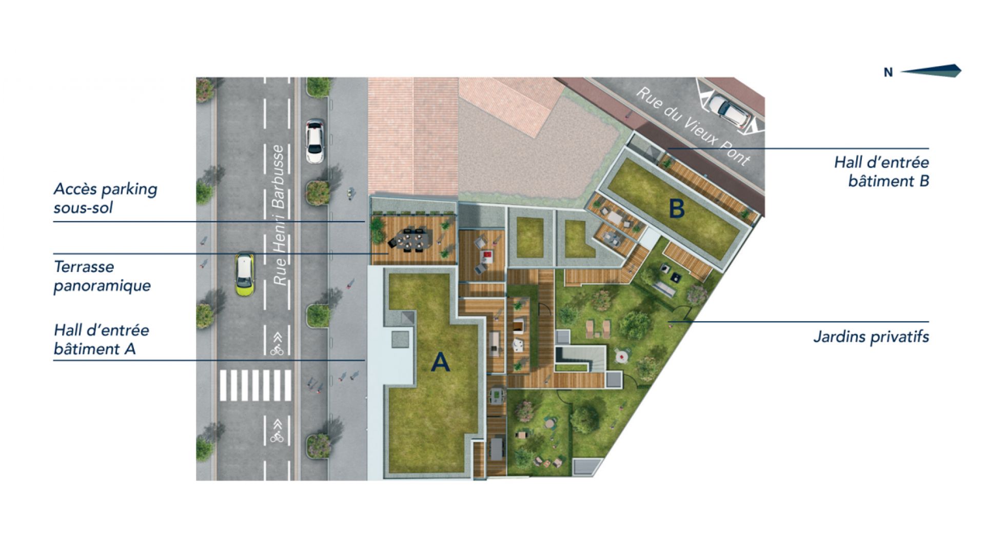 GreenCity immobilier - Nanterre 92000 - Résidence Le Cosy - appartements neufs du T1Bis au T4 - plan de masse