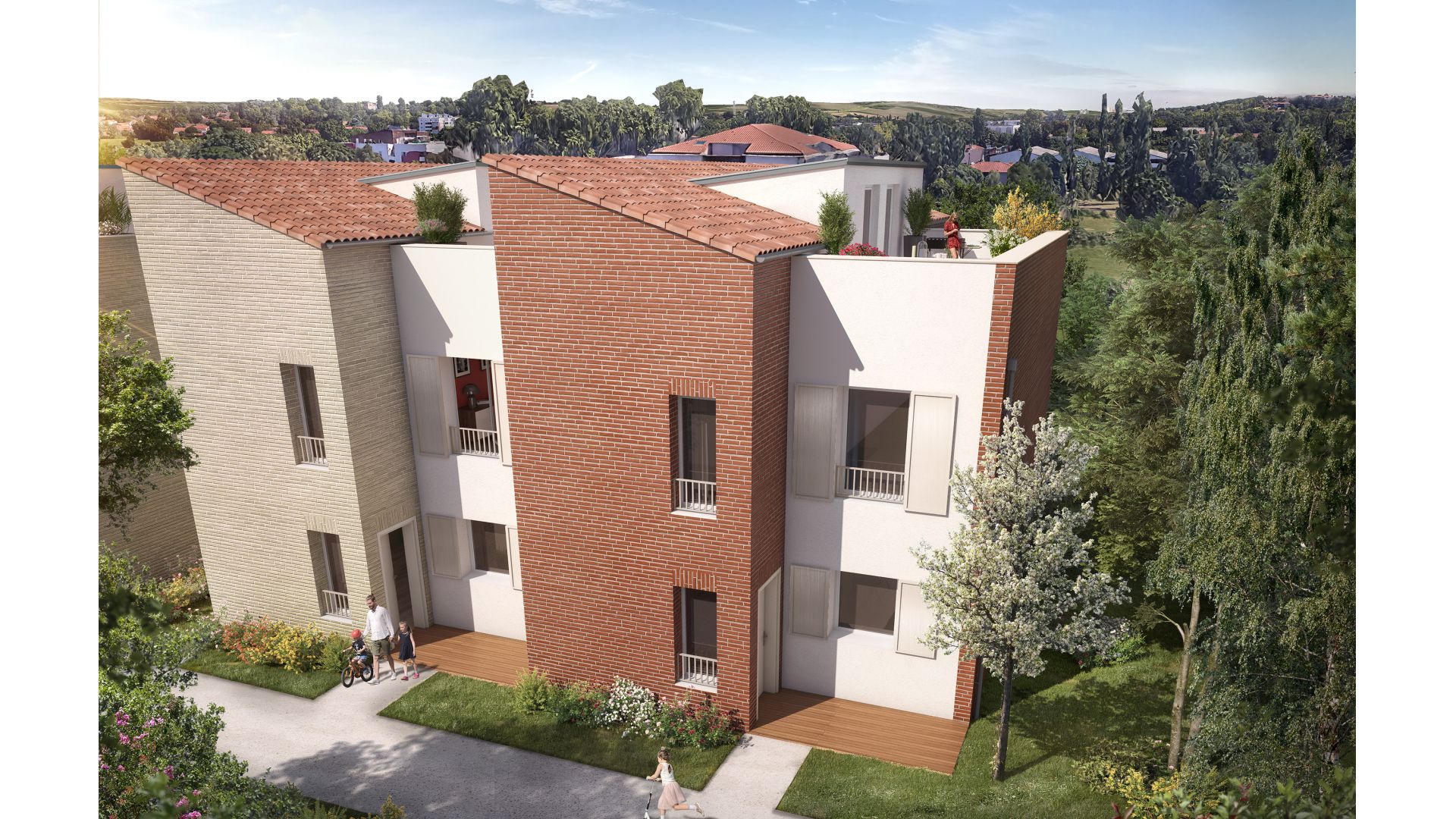 Greencity immobilier - achat appartements et villas neuves du T2 au T5 - Résidence Le Cybèle - 31400 Toulouse Rangueil - villas entrée