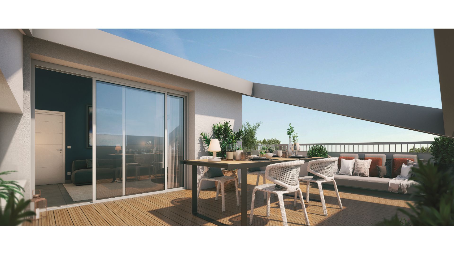 Greencity immobilier - achat appartements neufs du T2 au T4 - Résidence Le First - 31400 Toulouse Saint-Agne - vue terrasse