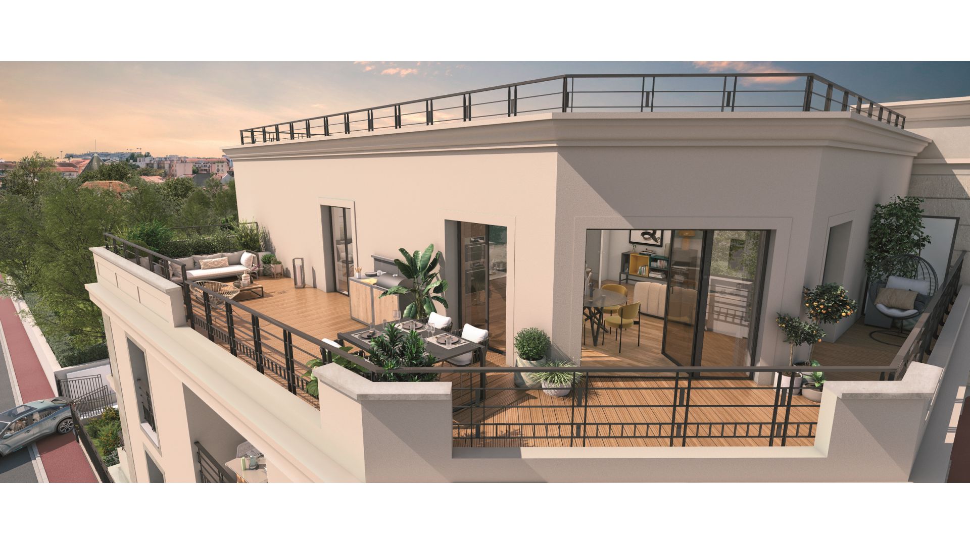 Greencity immobilier - achat appartements neufs du T1 au T4 - Résidence Le Florilège - 94500 Champigny-sur-Marne - vue terrasse