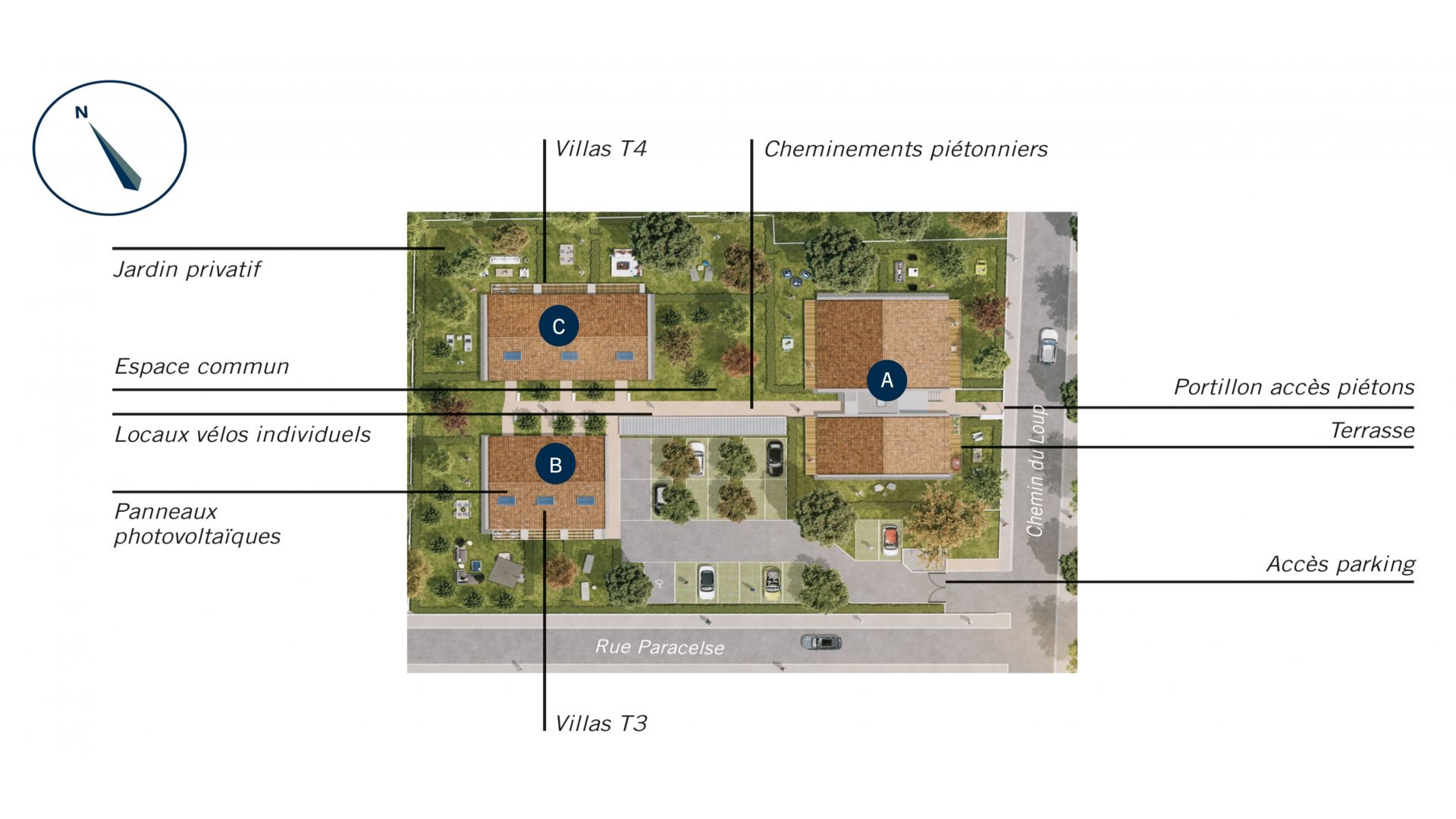 Greencity immobilier - achat immobilier neuf - appartements et villas du T2au T4 - Résidence Le Gardénia -31100 Toulouse Saint-Simon - plan de masse
