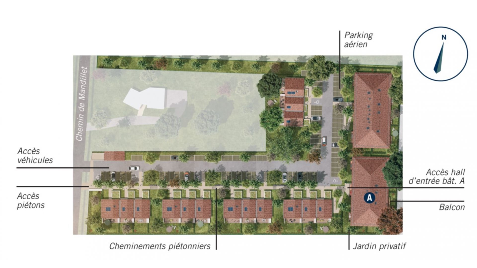 Greencity immobilier - achat appartements neufs du T2 au T3 Duplex - Résidence Hameau Saint-Clément - 31700 Cornebarrieu  - plan de masse
