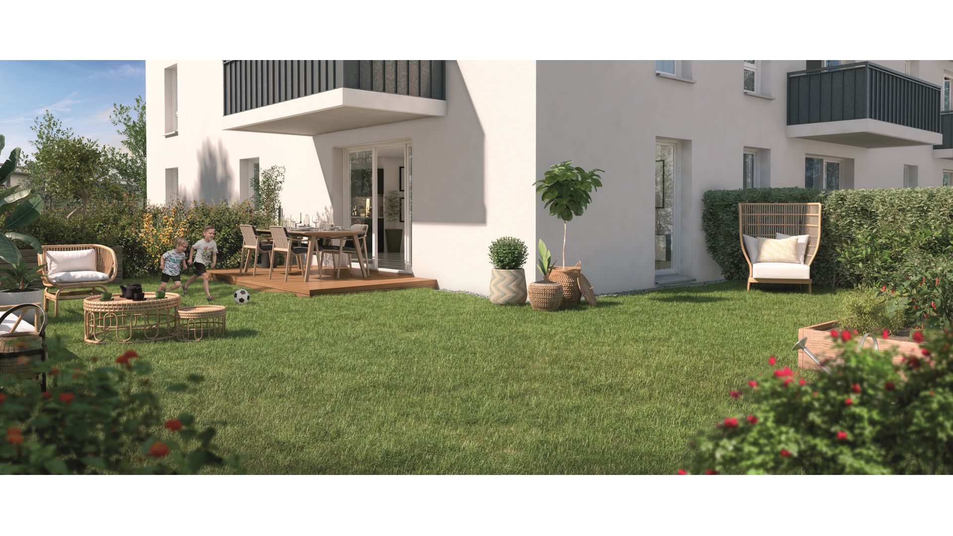 Greencity immobilier - achat appartements neufs du T2 au T4- Résidence Le Lorenzo - 31200 Toulouse Croix-Daurade - vue terrasse