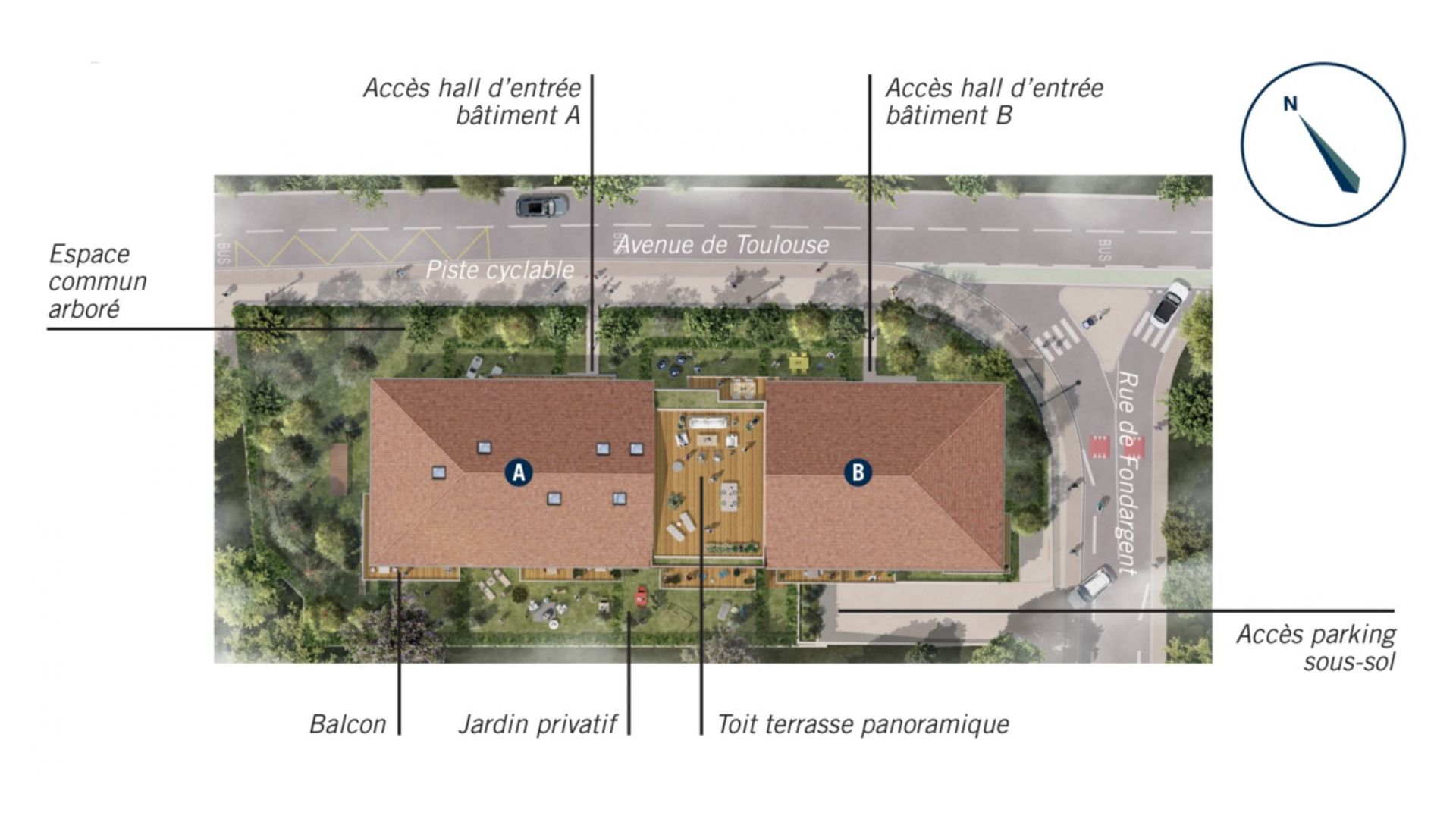 Greencity immobilier - achat appartements neufs du T1 au T5 - Résidence Le Luminance - 31650 Saint-Orens-de-Gameville - plan de masse