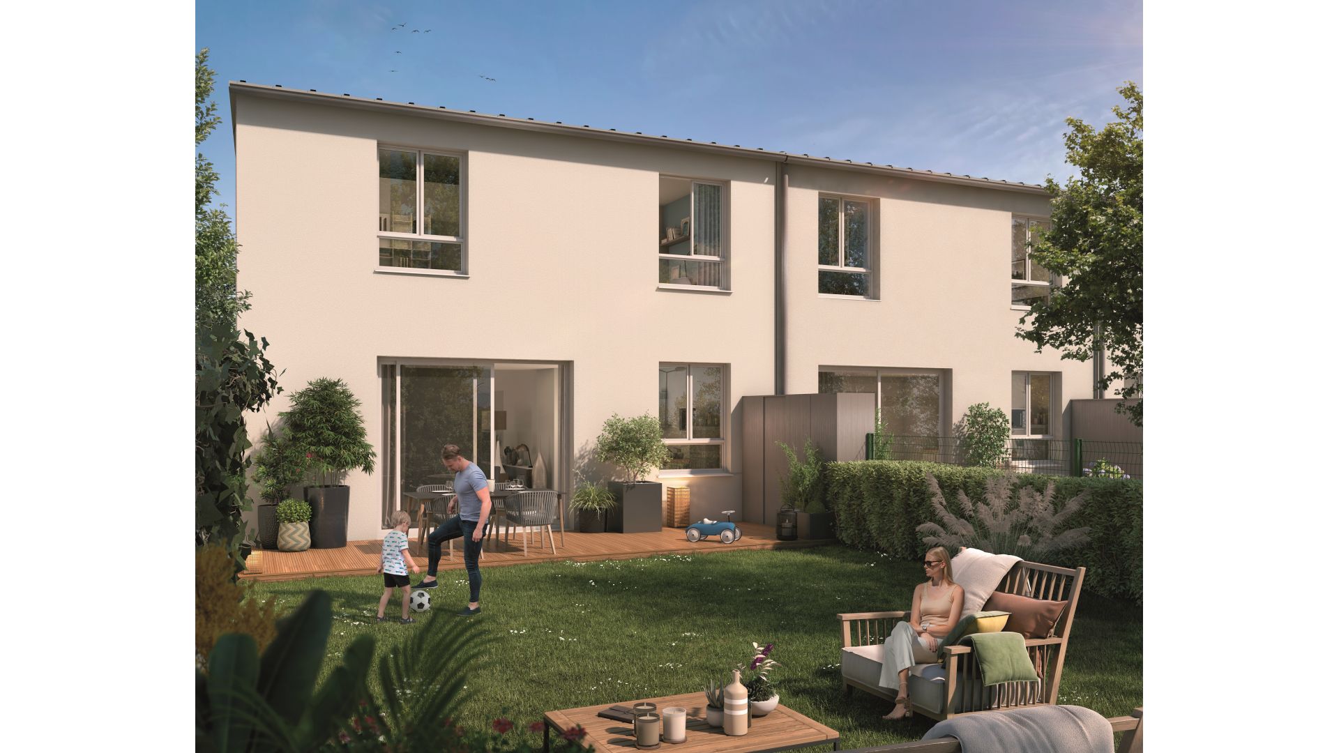 Greencity Immobilier - Résidence Le Miranda - achat appartements et villas du T2 au T5  - Toulouse 31200 - vue villas arrière