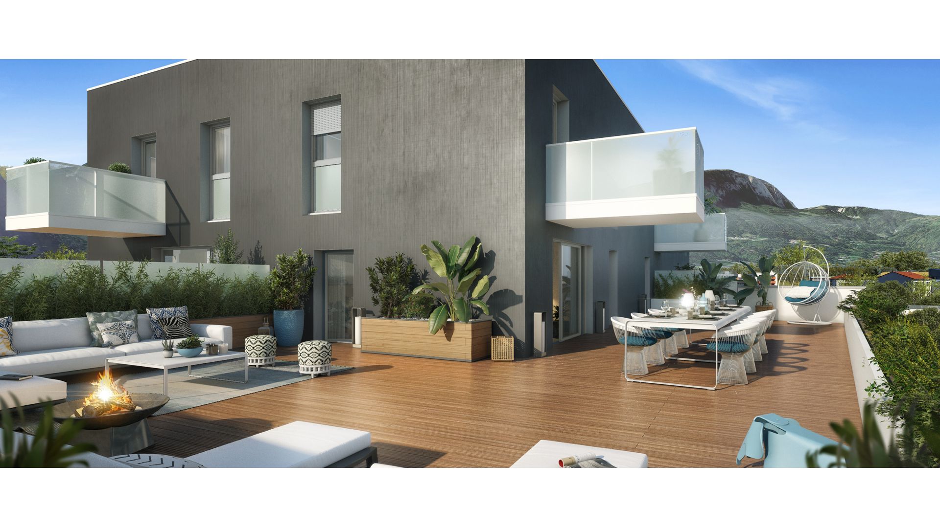 Greencity immobilier - achat appartements neufs du T1Bis au T5 - Résidence La Patio des Crêtes - 74300 Cluses   - vue terrasse