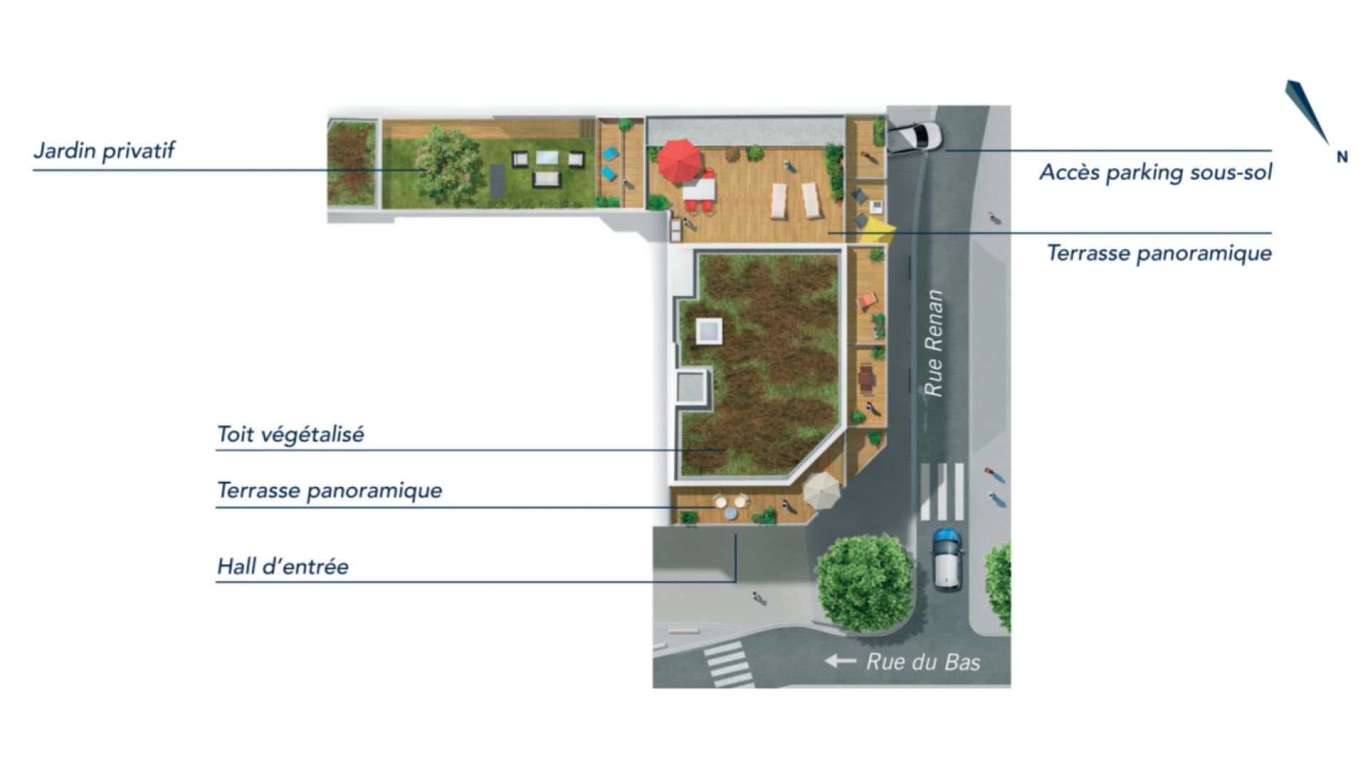 GreenCity Immobilier - Asnières sur seine - 92600 - Résidence Le Renan - appartements neufs du T2 au T5 Duplex - plan de masse