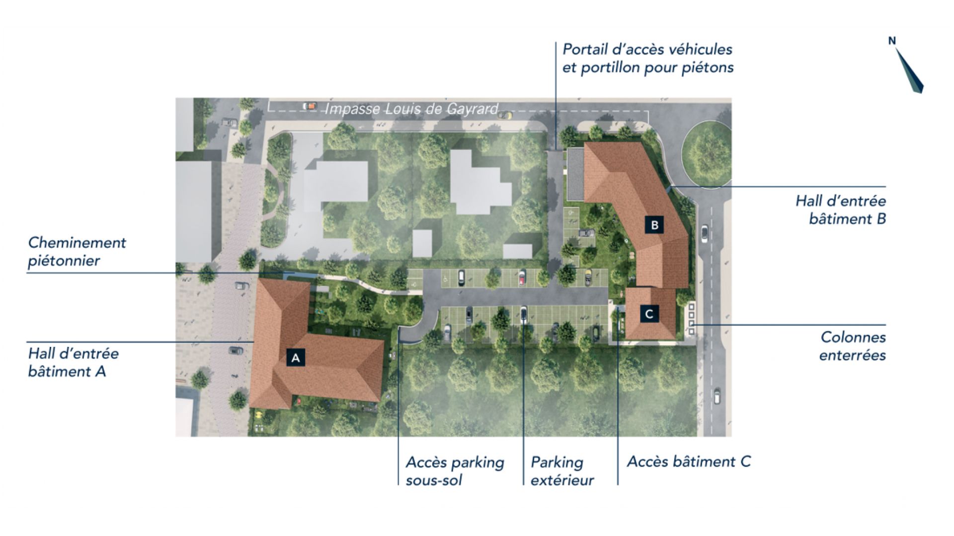 Greencity Immobilier - Le Rialto - achat appartements du T1 bis au T3 - Eaunes - Muret 31600 - plan de masse