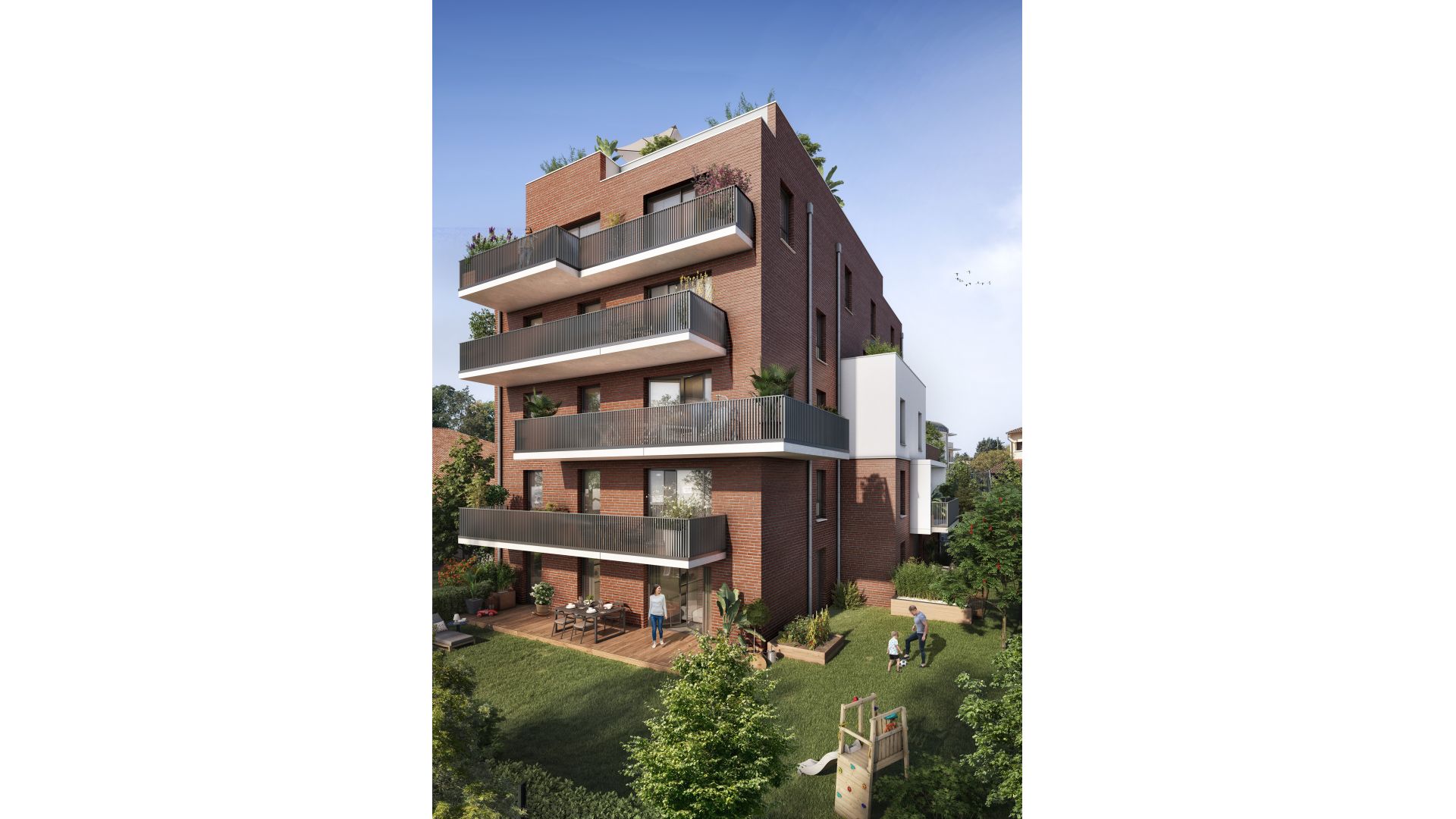 Greencity immobilier - achat appartements neufs du T2 au T6 - Résidence Le Saint-Louis - 31400 - Toulouse Côte Pavé - vue jardin