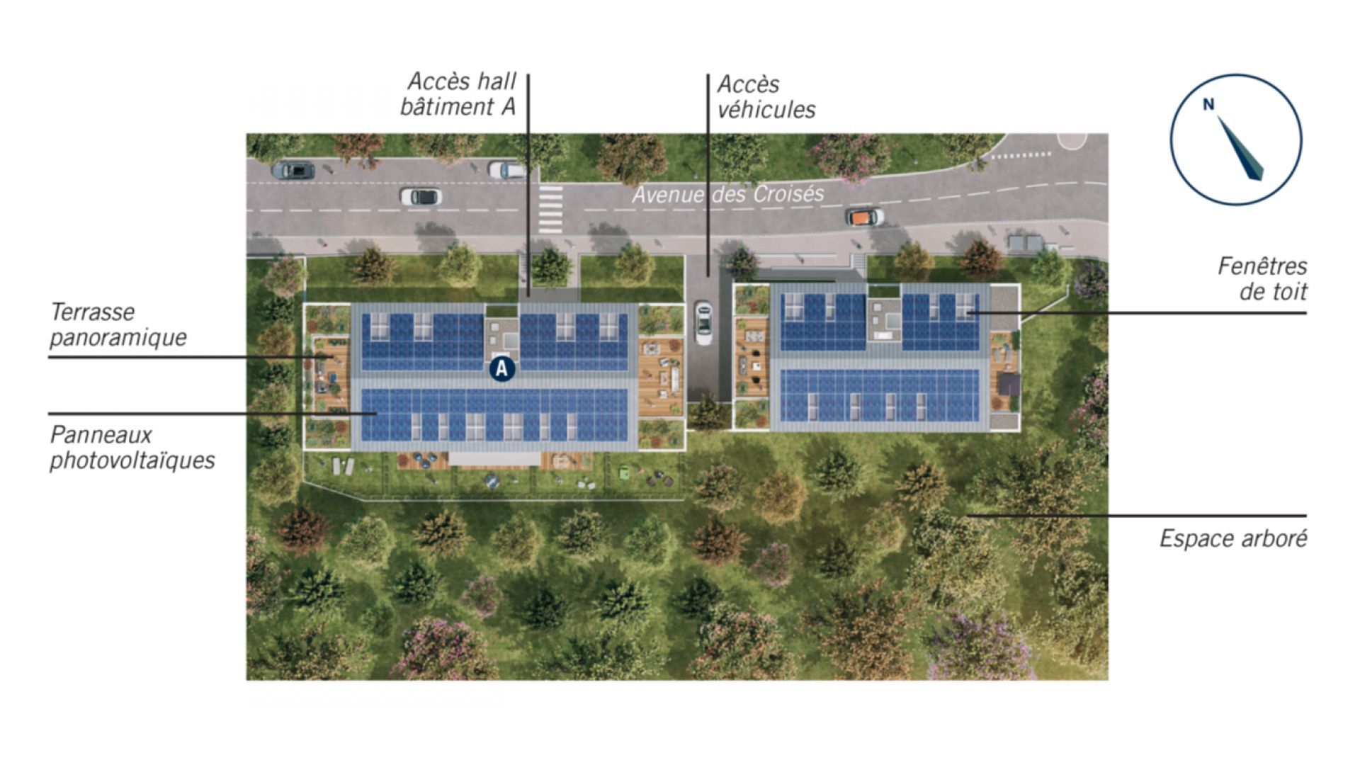 Greencity immobilier - achat appartements neufs du T2 au T5 - Résidence Le Solea - 31520 Ramonville-Saint-Agne - plan de masse