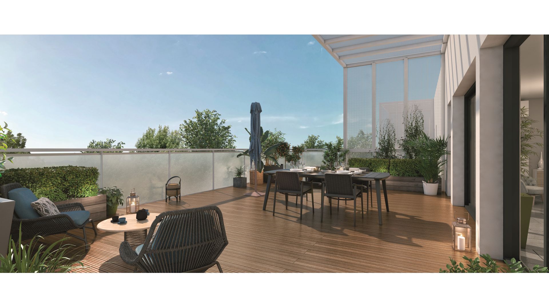 Greencity Immobilier - Résidence Le Solstice  - achat appartements neufs du T2 au T5 - Ramonville Saint-Agne 31520 - vue terrasse