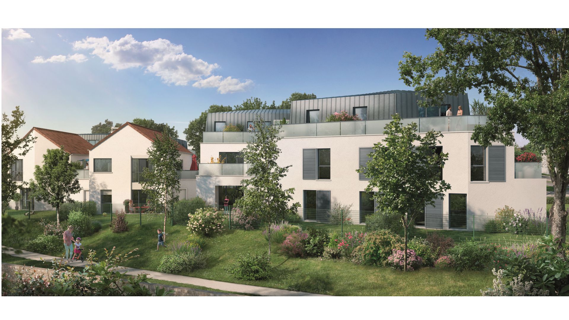 Greencity Immobilier - Le Stendhal - Cesson 77240 - achat appartements du T1 au T4 - Villa T4 et T5  - vue jardin