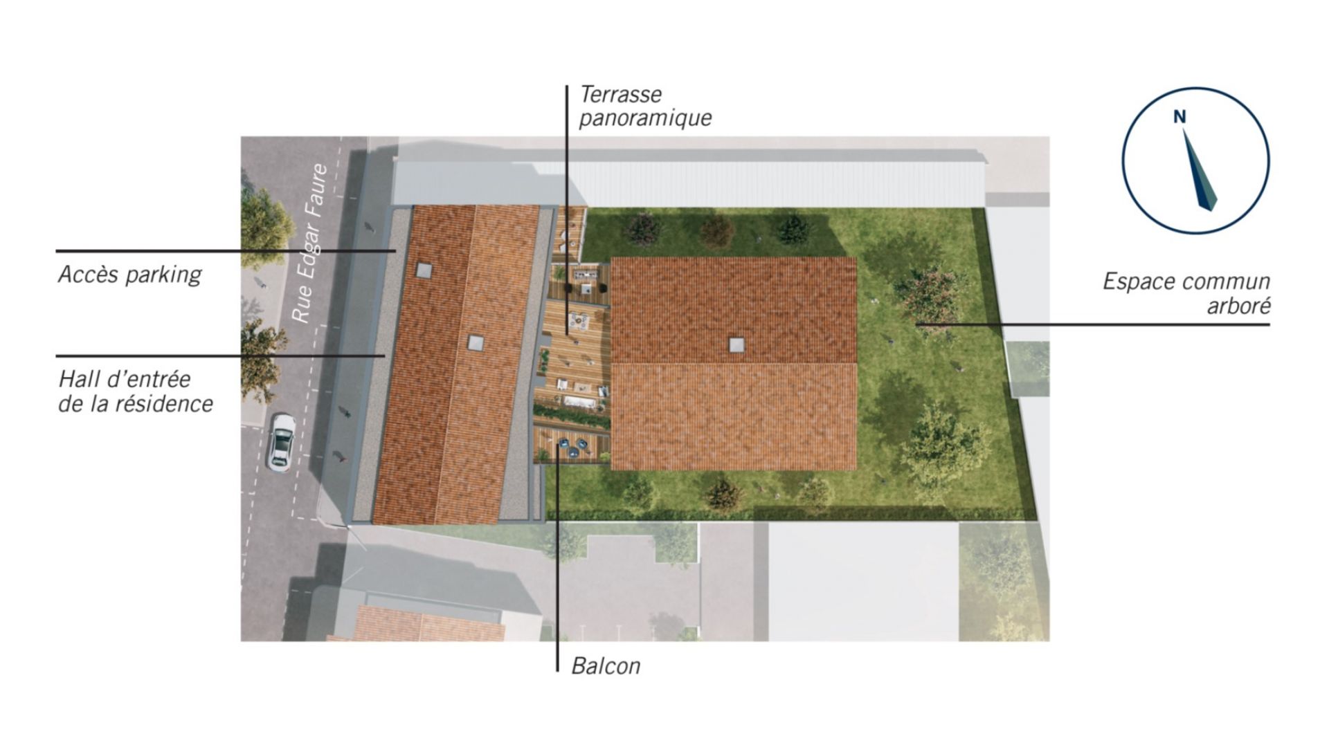 Greencity immobilier - achat appartements neufs du T2 au T3 - Résidence Le Toscan - 31600 Muret Centre ville - plan de masse