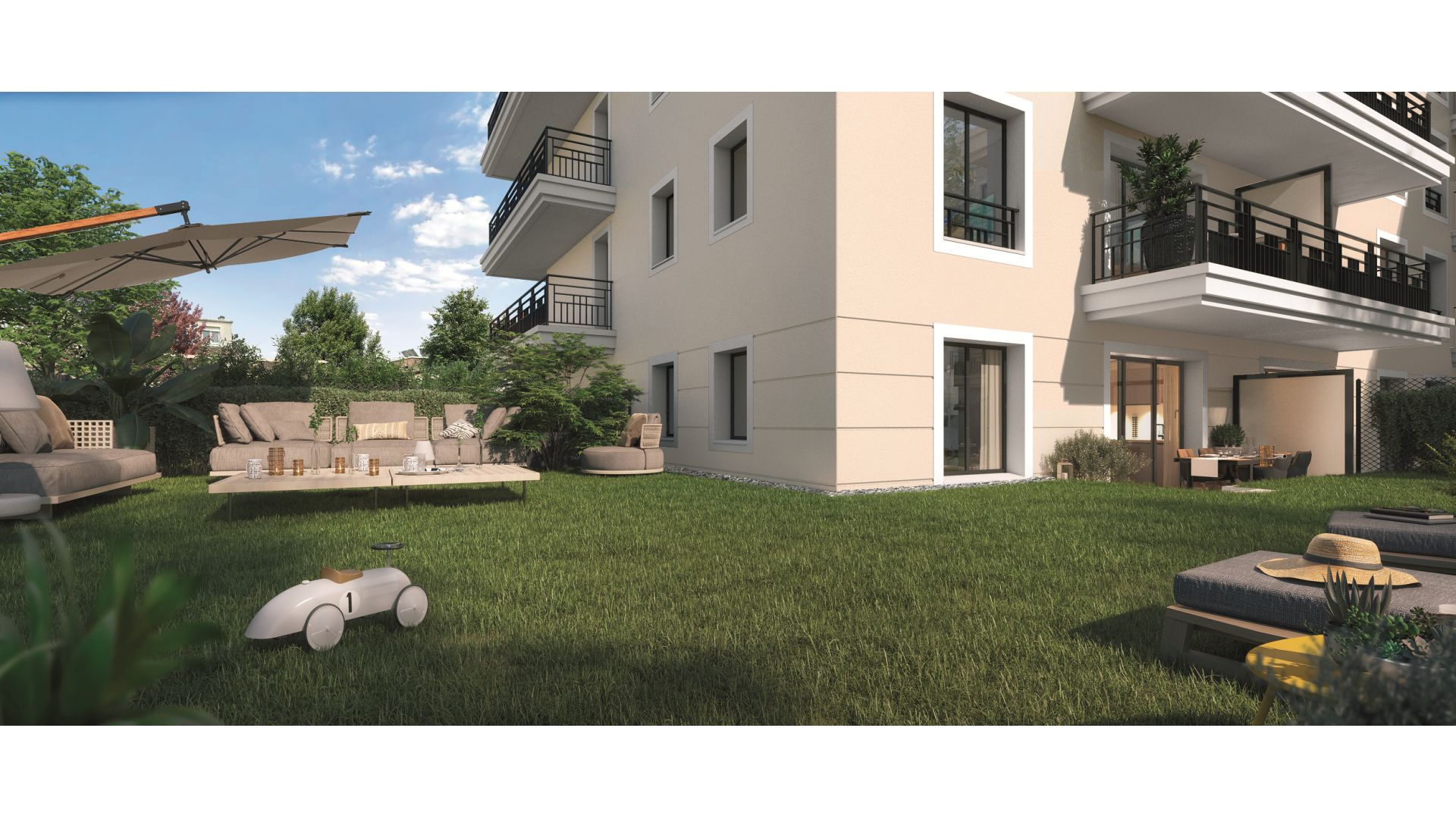 Greencity immobilier - achat appartements neufs du T1 au T5 - Résidence Les Jardins de l'Alma - 94100 Saint-Maur-des-Fossés - vue terrasse