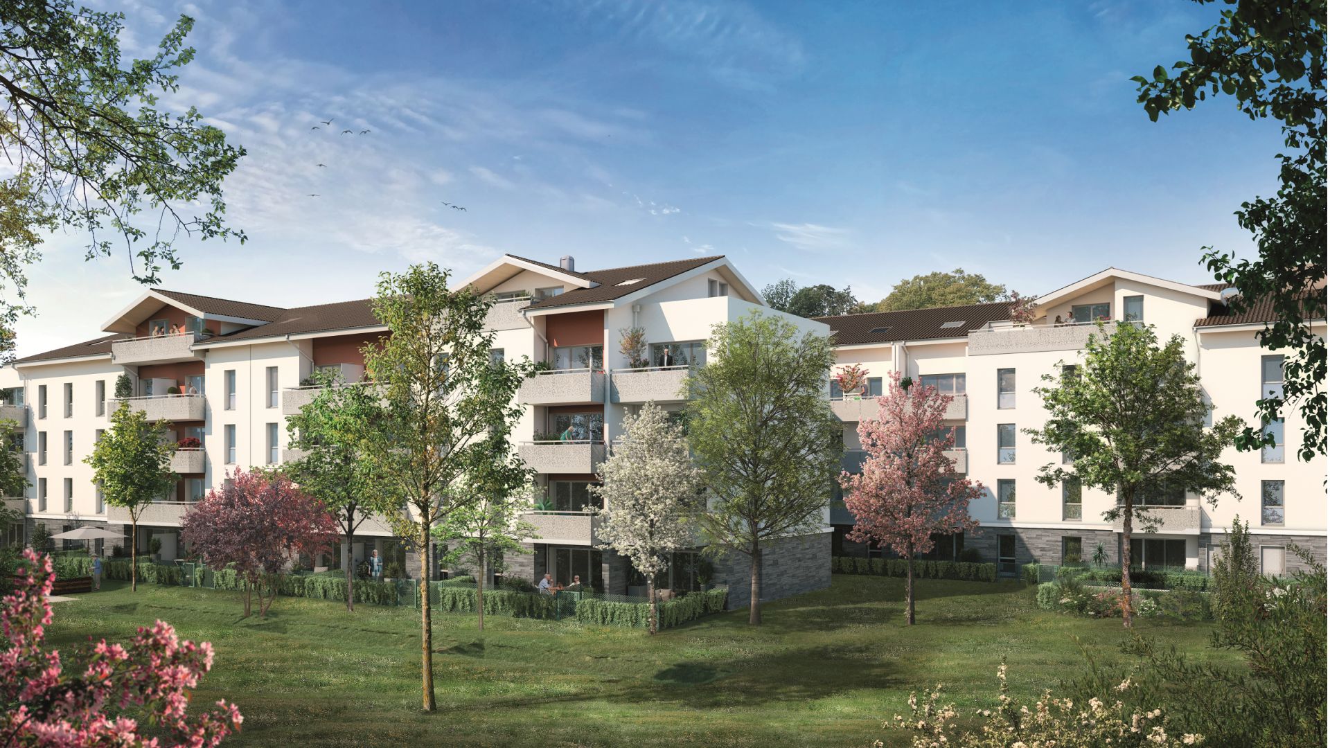 Greencity immobilier - achat appartements neufs du T2 au T3 - Résidence séniors - Les Villages d'Or Cessy - 01170 Cessy - vue arrière