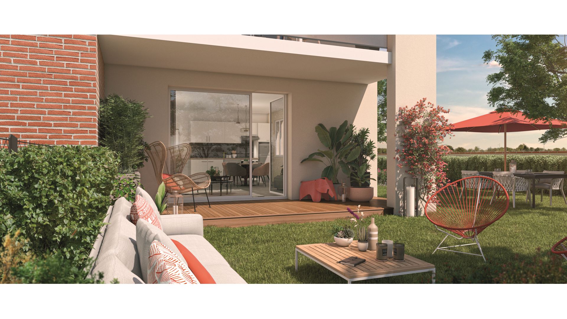 Greencity immobilier - achat appartements neufs du T2 au T3 - Résidence Le Montéverdi 1 - 31600 Eaunes - vue terrasse