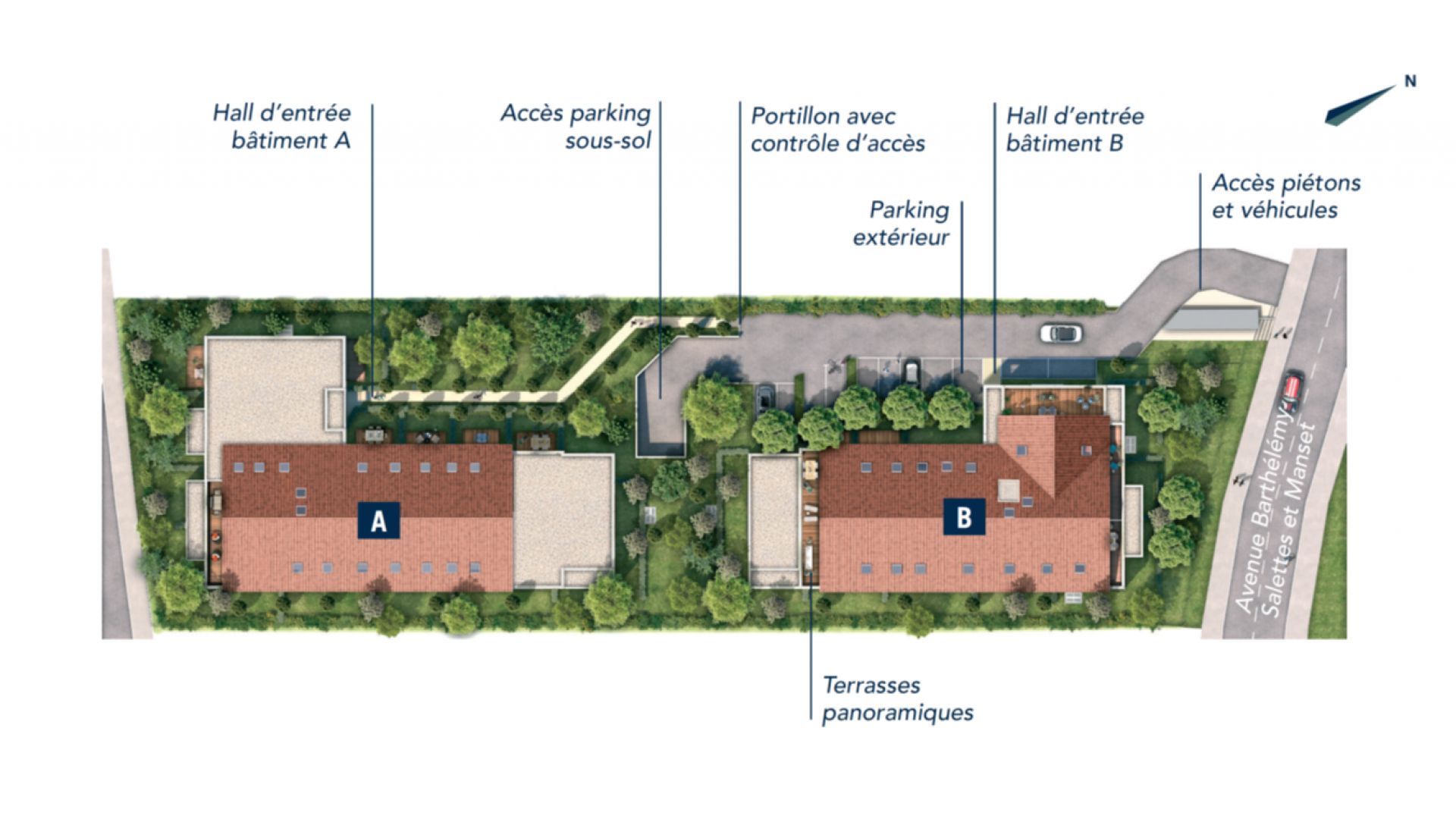 Greencity Immobilier - Patio 47 - 31320 Castanet-Tolosan - achat appartements du T2 au T4 - plan de masse