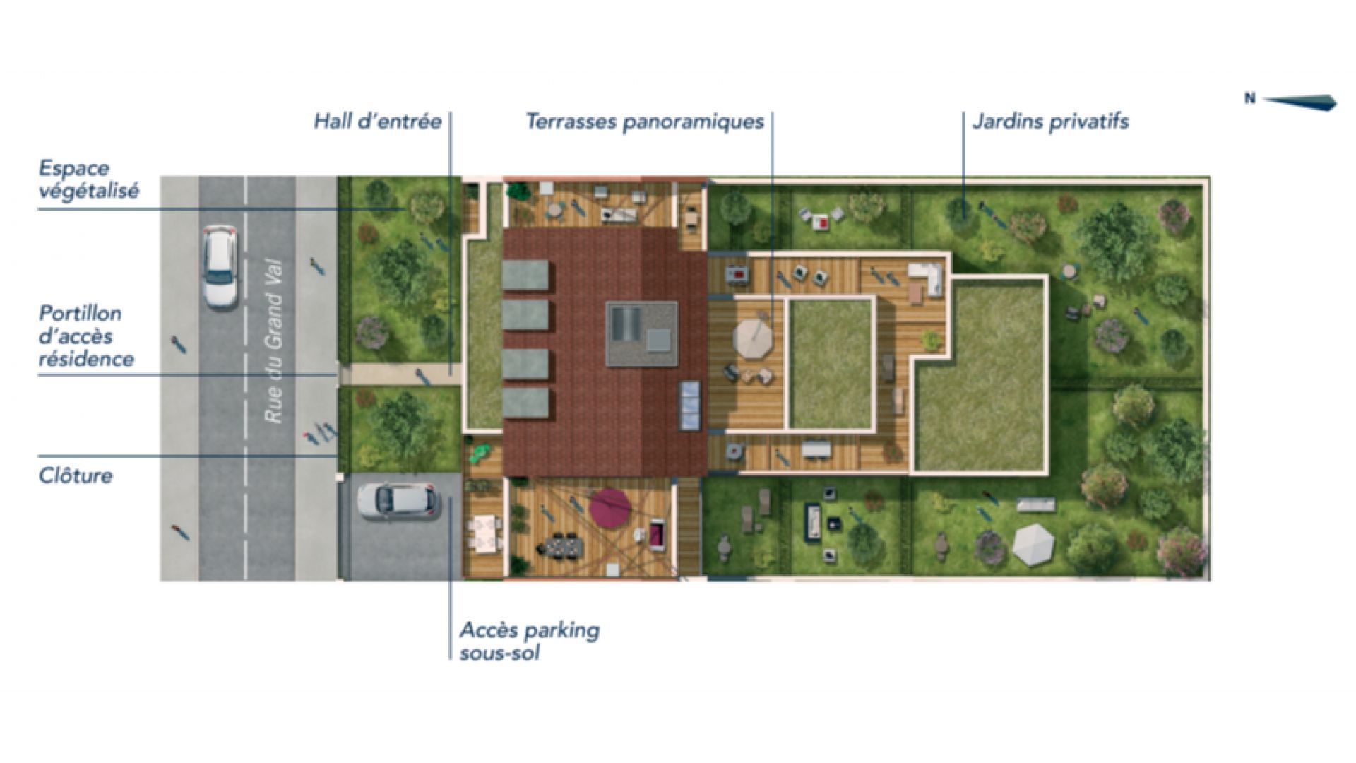 GreenCity immobilier - Sucy en Brie - 94370 - Résidence du Grand val - appartement neuf du T1 au T5 - plan de masse