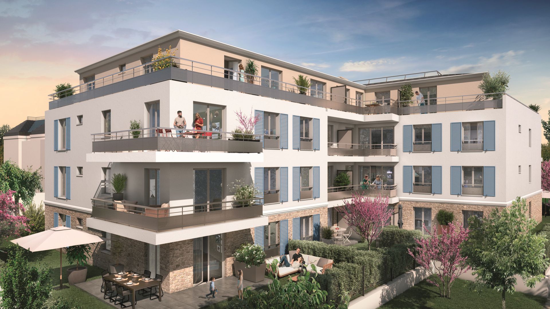 Greencity immobilier - achat appartements neufs du T1Bis au T5 - Résidence Marianne - 78680 Epone  - vue cour