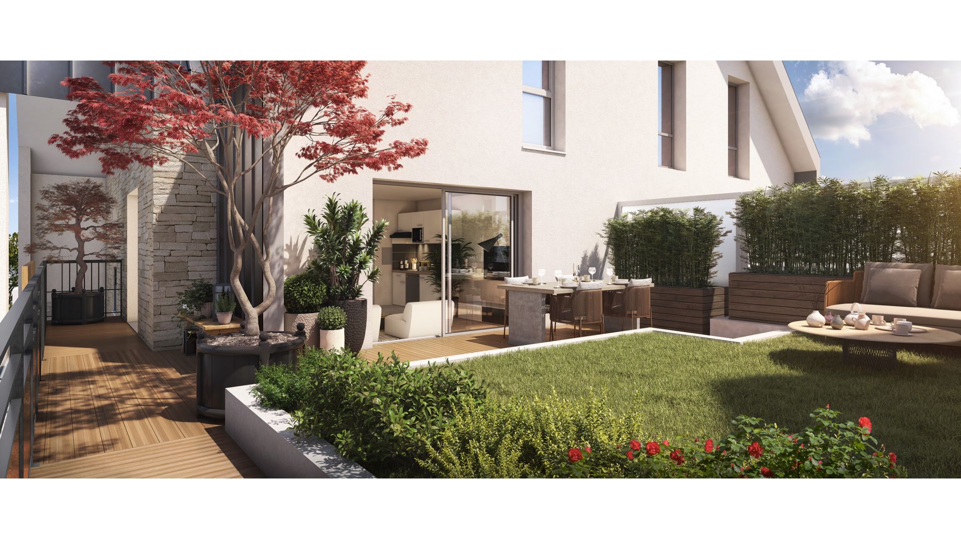 Greencity immobilier - achat appartements neufs du T1 au T4 - Résidence Opportunity - 64430 Chennevières-sur-Marne - vue terrasse