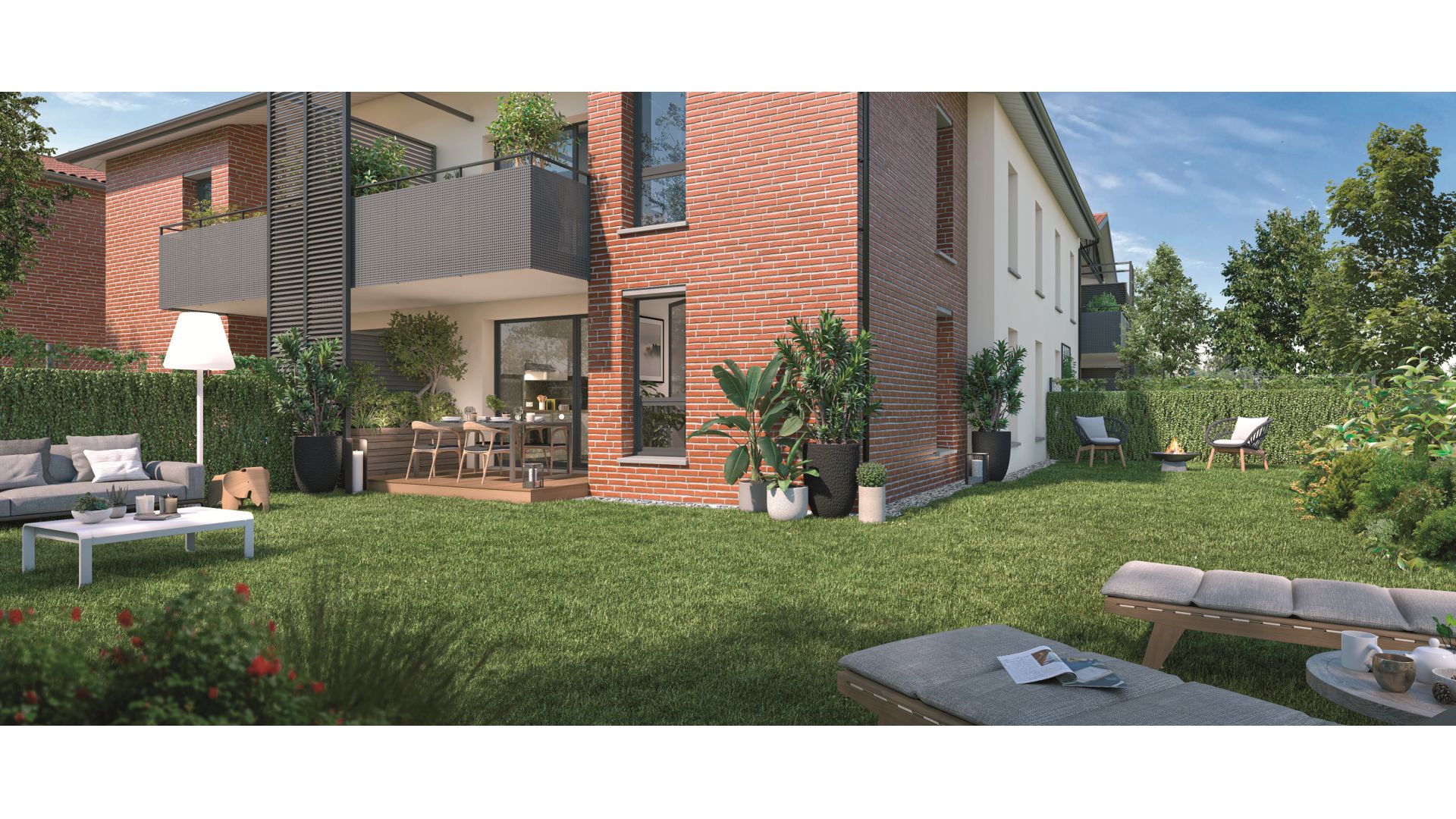 Greencity immobilier - achat appartements neufs du T2 au T3 - Résidence Van Gogh - 31150 Gagnac-sur-Garonne - vue terrasse jardin