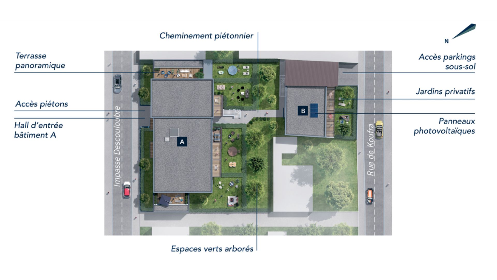 Greencity Immobilier - Résidence Sweet Garden - 31200 Toulouse Bonnefoy - appartements et villas du T2 au T4   - plan de masse