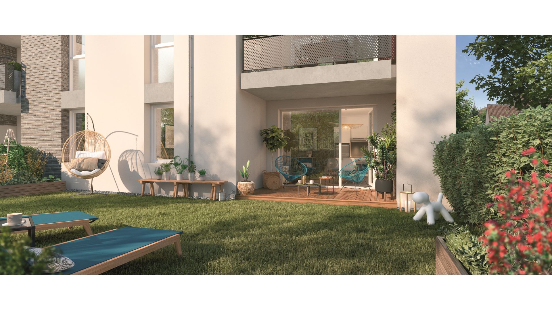 Greencity immobilier - achat appartements neufs du T2 au T3 - Résidence Villa Angelo - 31600 Eaunes - vue terrasse