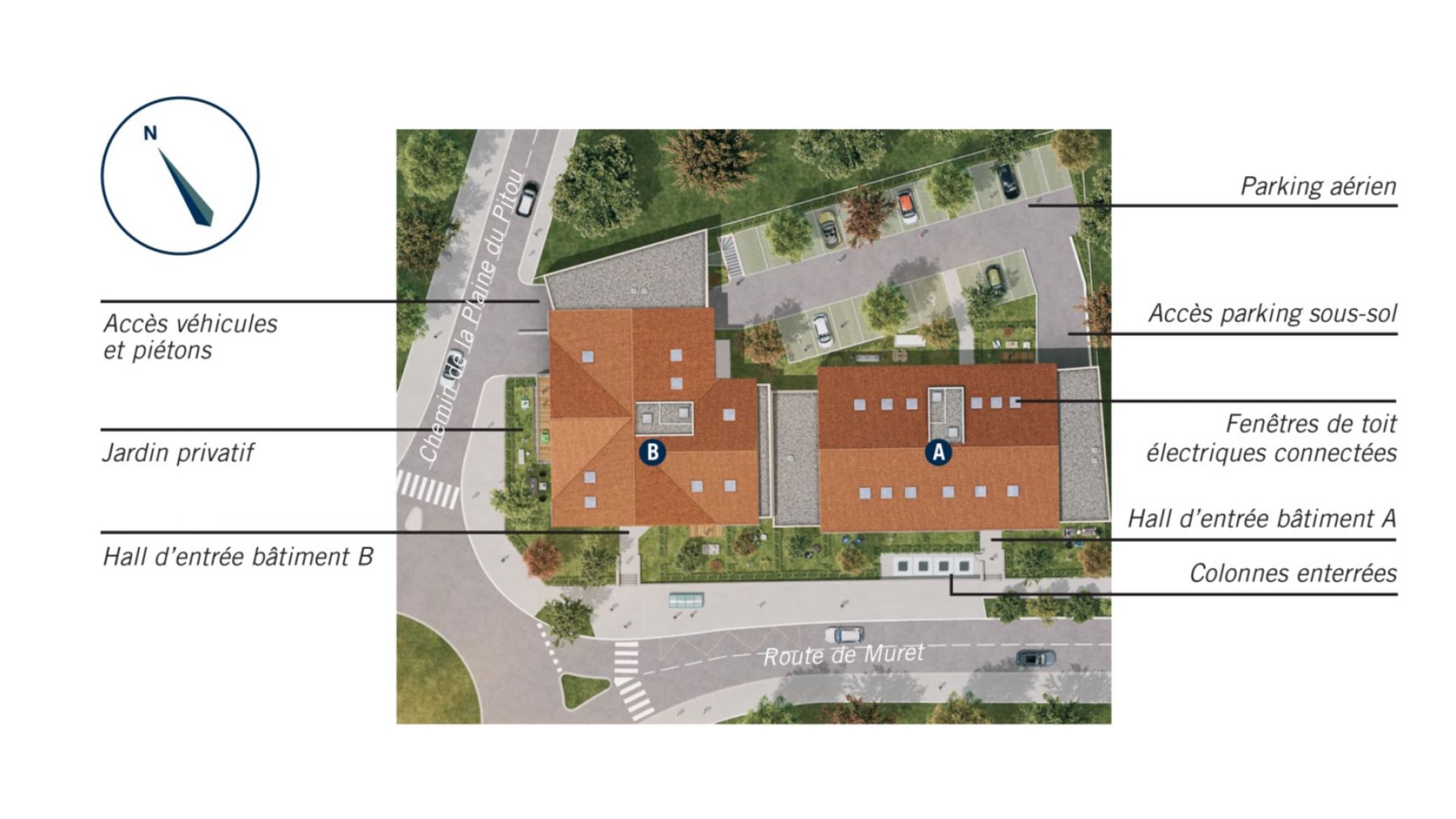 Greencity immobilier - achat appartements neufs du T2 au T3 - Résidence Villa Angelo - 31600 Eaunes - plan de masse