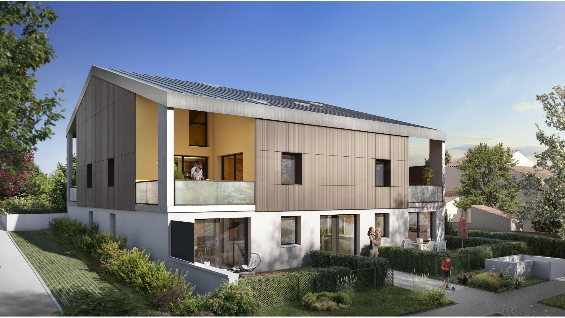 Greencity Immobilier - Résidence Villa Palacio - 31700 Blagnac - appartements neufs du T2 au T4 Duplex - vue jardin