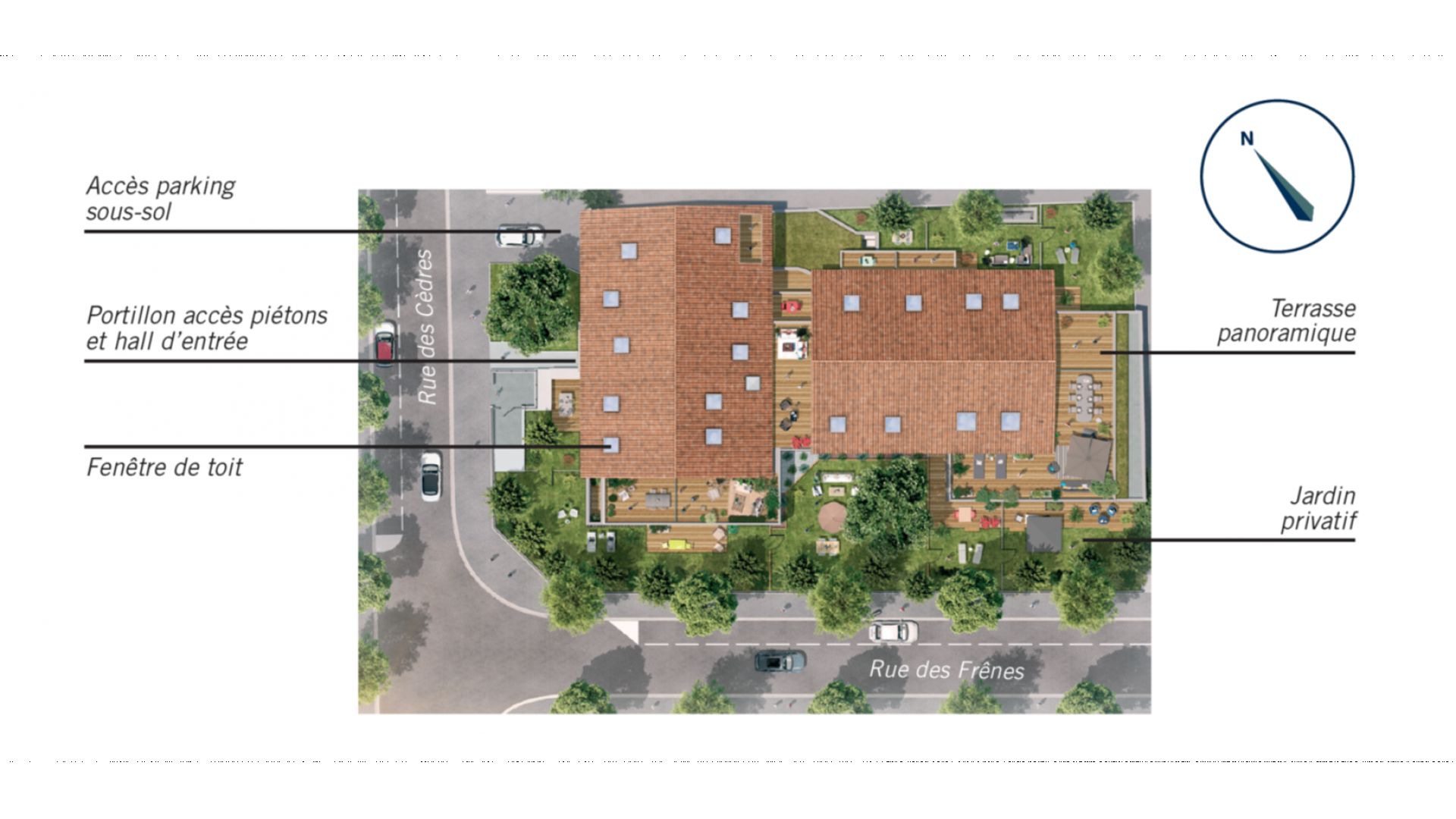 Greencity Immobilier - Résidence Villa Roméo - achat appartements neufs du T2 au T4 duplex - Toulouse - Rangueil - 31400 - plan de masse